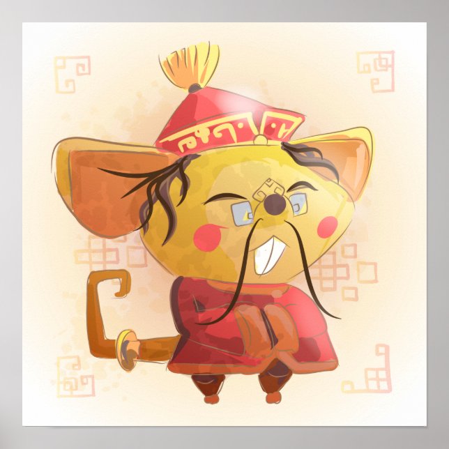 Póster Año acuarela de la rata, académico (Frente)