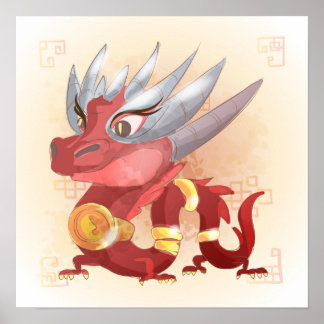 Póster Año acuarela del dragón, Samurai