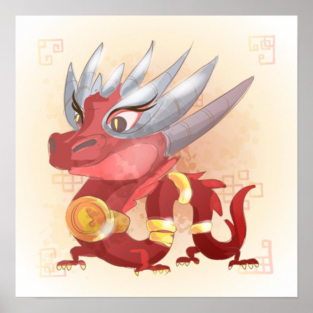 Póster Año acuarela del dragón, Samurai (Frente)