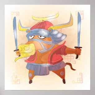 Póster Año acuarela del ox, Samurai