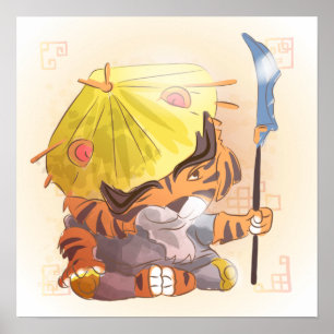 Póster Año acuarela del tigre, Samurai