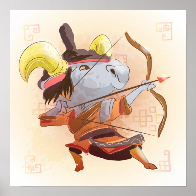 Póster Año acuático de la oveja/cabra, Samurai (Frente)