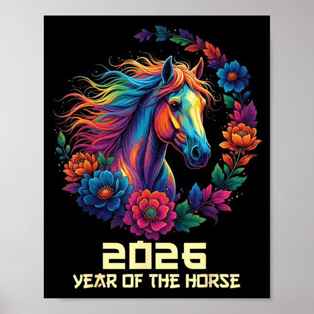 Póster Año Caballo Feliz Chino 1 (Frente)