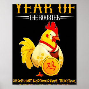 Póster Año Chino del signo del zodíaco del gallo feliz lu