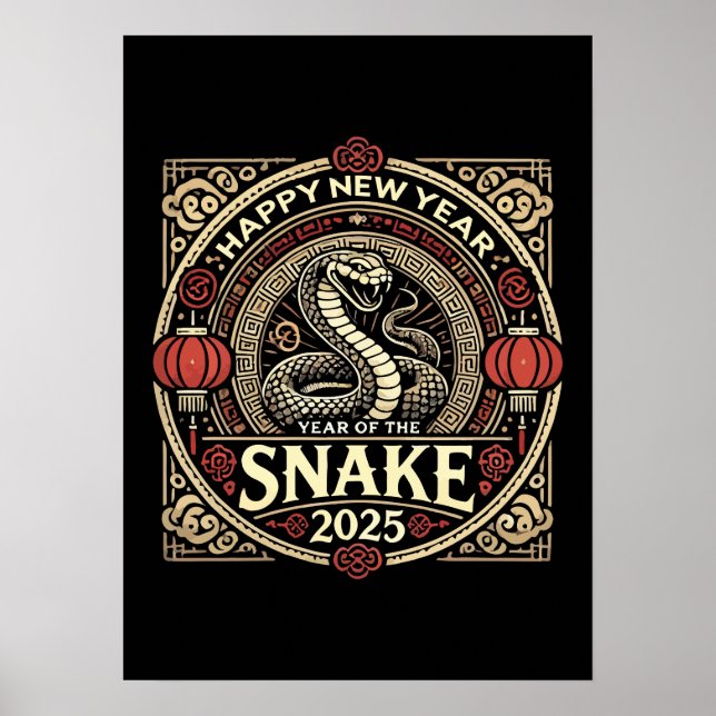 Póster Año de la serpiente 2025, Año Nuevo chino, añejo (Frente)