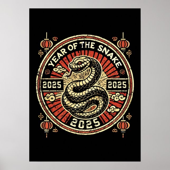 Póster Año de la serpiente 2025, Año Nuevo chino, añejo (Frente)