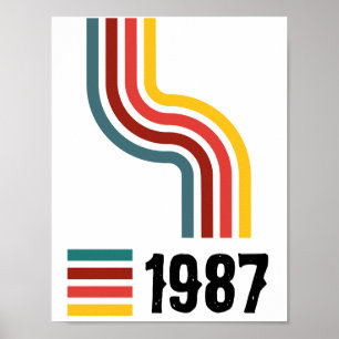 Póster Año de nacimiento Retro Coloridas Rayas Onduladas 
