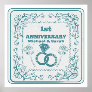 Póster Año de Personalizable del aniversario del boda flo