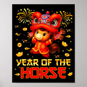 Póster Año del baile del león del caballo Año Nuevo Lunar