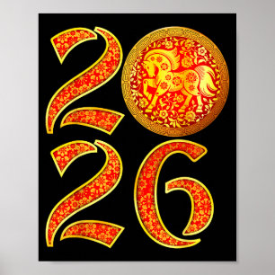 Póster Año del Caballo 2026 Año Nuevo Lunar Año Nuevo Chi