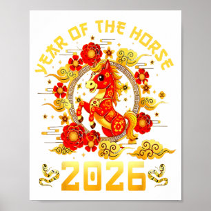 Póster Año del Caballo 2026 Año Nuevo Lunar Chino Hombres