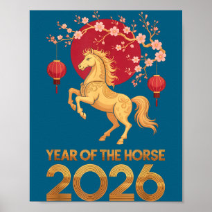 Póster Año del Caballo 2026 Zodiaco Chino Año Nuevo Lunar