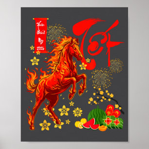 Póster Año del Caballo Año Nuevo Lunar Vietnamita Fuego H