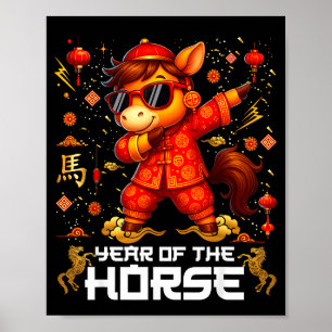 Póster Año del Caballo Caballo haciendo dab Año Nuevo Lun