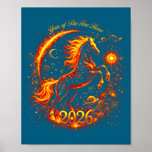 Póster Año del Caballo de Fuego 2026 Año Nuevo Lunar Chin