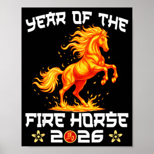 Póster Año del Caballo de Fuego Año Nuevo Chino 2026 Zodi