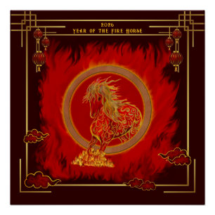 Póster Año del Caballo de Fuego , Feliz Año Nuevo Lunar