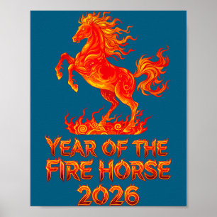 Póster Año del Caballo de Fuego, Zodiaco Chino Año Nuevo