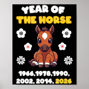 Póster Año del caballo Diseño de animal del zodíaco lindo