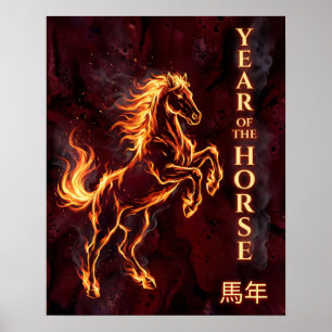 Póster Año del Caballo - Fuego Zodiaco Chino
