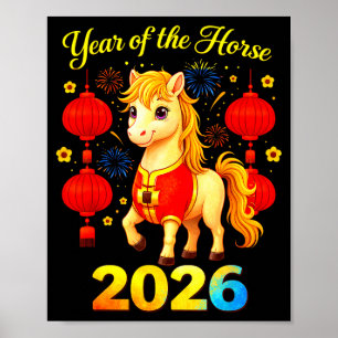 Póster Año del Caballo Lunar Año Nuevo Chino Fuego Caball