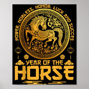 Póster Año del Caballo Zodiaco Feliz Año Nuevo Lunar Chin