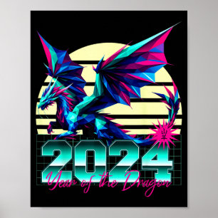 Póster Año del Dragón del Zodiaco Chino Polígono