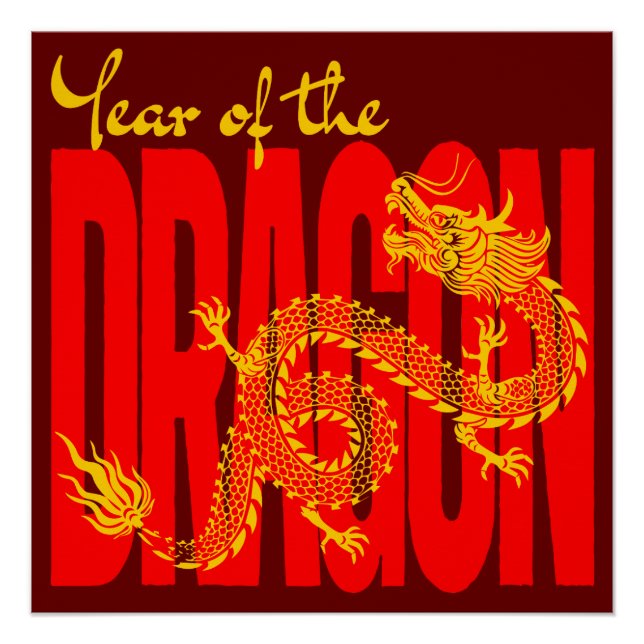 Póster Año del Dragón Rojo Oro (Anverso)