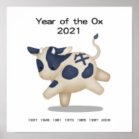 Año del Rótulo Animal Ox Cute Zodiac 2021