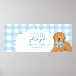Póster Año dorado del cachorro doodle azul cumpleaños 1