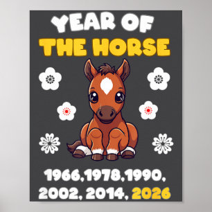 Póster Año Kawaii del Caballo Zodiaco Chino 2026 Animal
