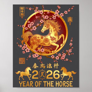 Póster Año Lunar del Caballo Zodiaco Feliz Año Nuevo Chin