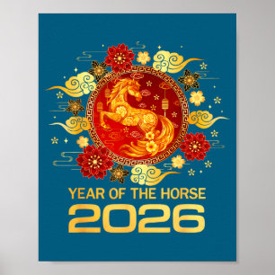 Póster Año Nuevo Chino 2026 Año del Caballo Año Nuevo Lun