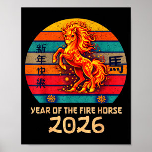 Póster Año Nuevo Chino 2026 Año del Caballo de Fuego Vint