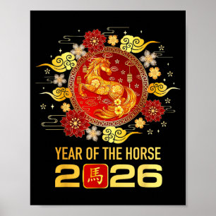 Póster Año Nuevo Chino 2026 Año del Caballo Feliz Año Nue