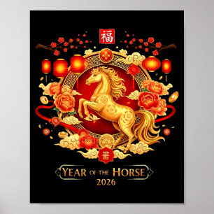 Póster Año Nuevo Chino 2026 Caballo Feliz Año Nuevo Chino