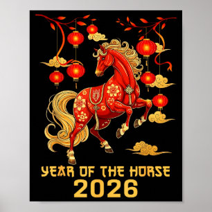 Póster Año Nuevo Chino 2026 Caballo Feliz Año Nuevo Chino
