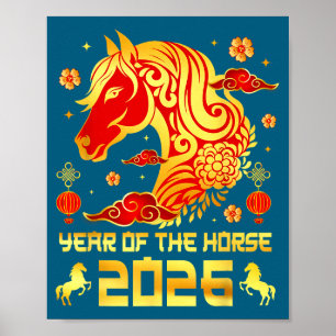 Póster Año Nuevo Chino 2026 Caballo Feliz Año Nuevo Chino