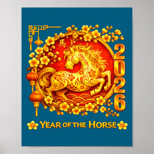 Póster Año nuevo chino de las mujeres 2026 año del caball