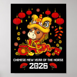 Póster Año Nuevo Chino Del Caballo 2026 Baile De León Lin