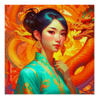 Póster Año Nuevo del dragón chino