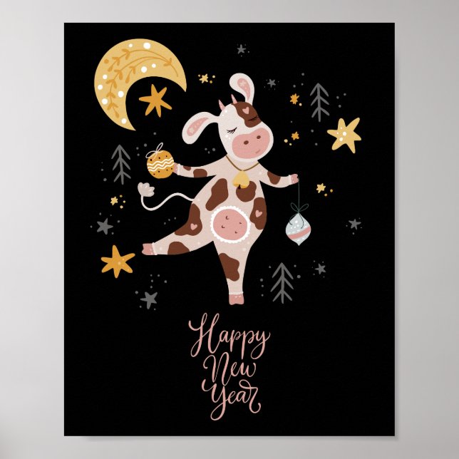 Póster año nuevo feliz (Frente)