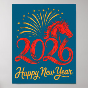 Póster Año Nuevo feliz del año del caballo del zodíaco ch
