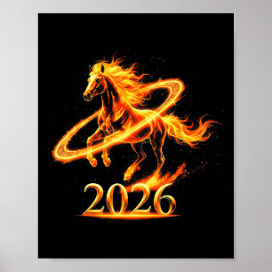 Póster Año nuevo lunar de fuego oro del caballo 2026