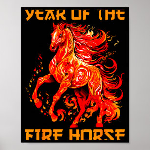 Póster año nuevo lunar feliz fuego caballo chino