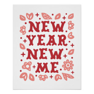 Póster Año nuevo me afirmaciones estética floral rosa