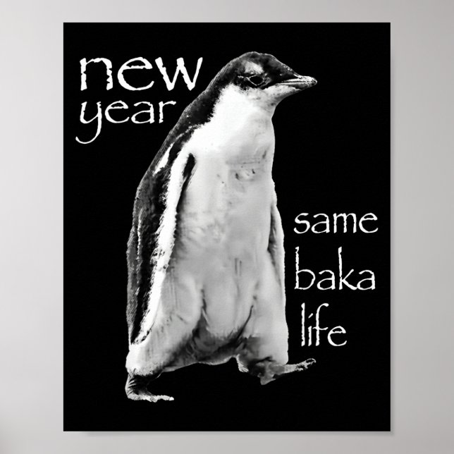 Póster Año Nuevo Misma Vida de Baka Bromita de Pingüino (Frente)