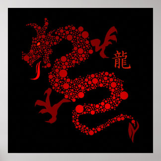 Póster Año Rojo Chino del Dragón