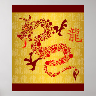 Póster Año Rojo Chino del Dragón
