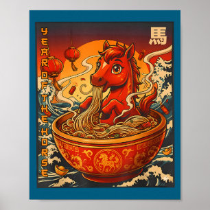 Póster Año Vintage del Caballo Ramen Fideos Chinos Ne
